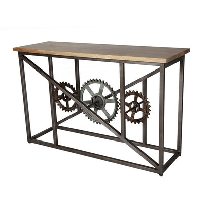 Hanko Industrial Reclaimed Wood and Metal Cogs Console Table