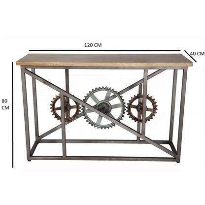 Hanko Industrial Reclaimed Wood and Metal Cogs Console Table