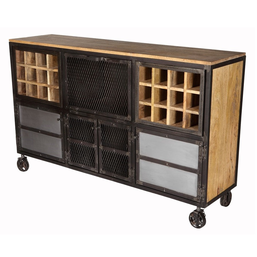 Hanko Industrial Reclaimed Wood and Metal Wine Storage Cabinet