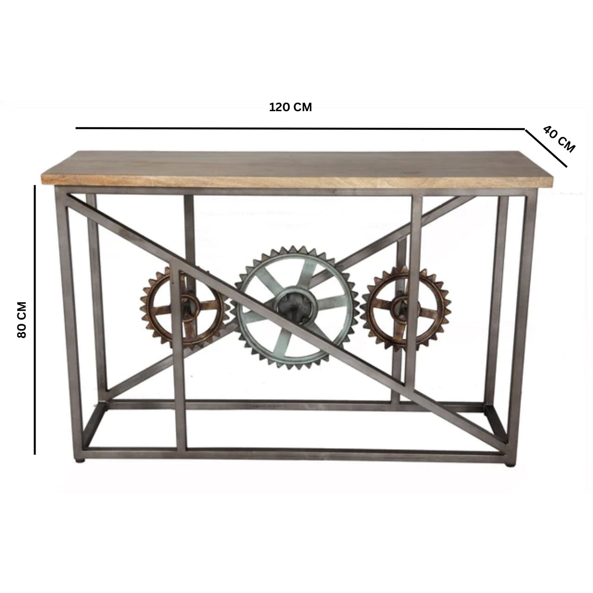 Hanko Industrial Reclaimed Wood and Metal Cogs Console Table