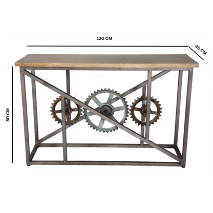 Hanko Industrial Reclaimed Wood and Metal Cogs Console Table