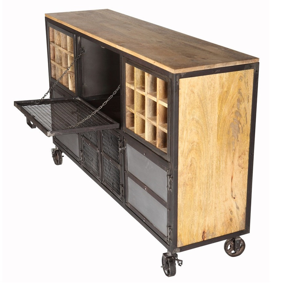 Hanko Industrial Reclaimed Wood and Metal Wine Storage Cabinet
