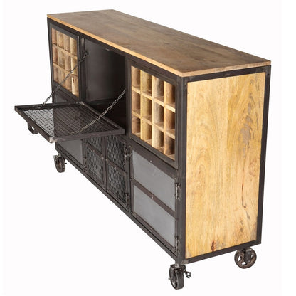Hanko Industrial Reclaimed Wood and Metal Wine Storage Cabinet