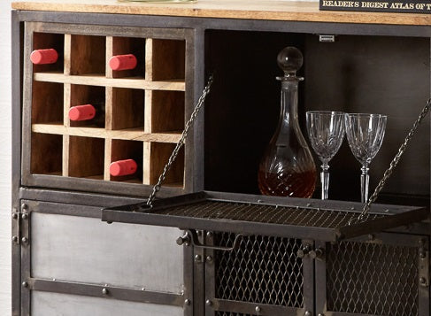 Hanko Industrial Reclaimed Wood and Metal Wine Storage Cabinet