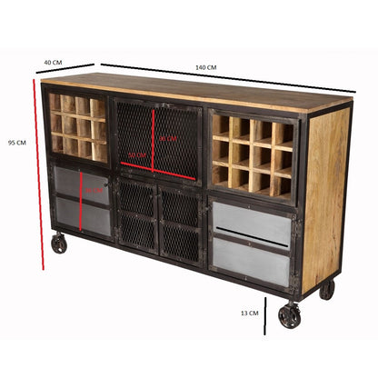 Hanko Industrial Reclaimed Wood and Metal Wine Storage Cabinet