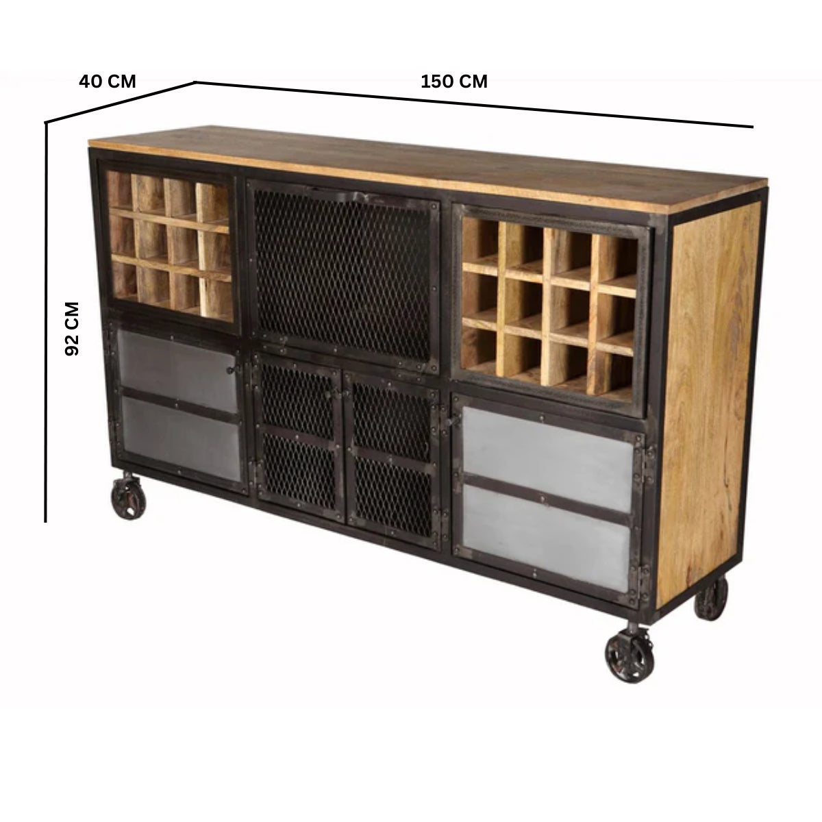 Hanko Industrial Reclaimed Wood and Metal Wine Storage Cabinet