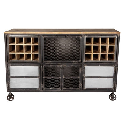 Hanko Industrial Reclaimed Wood and Metal Wine Storage Cabinet