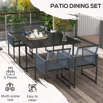 Nolu 4 Seater Metal Dark Grey Rattan Rope Garden Dining Set