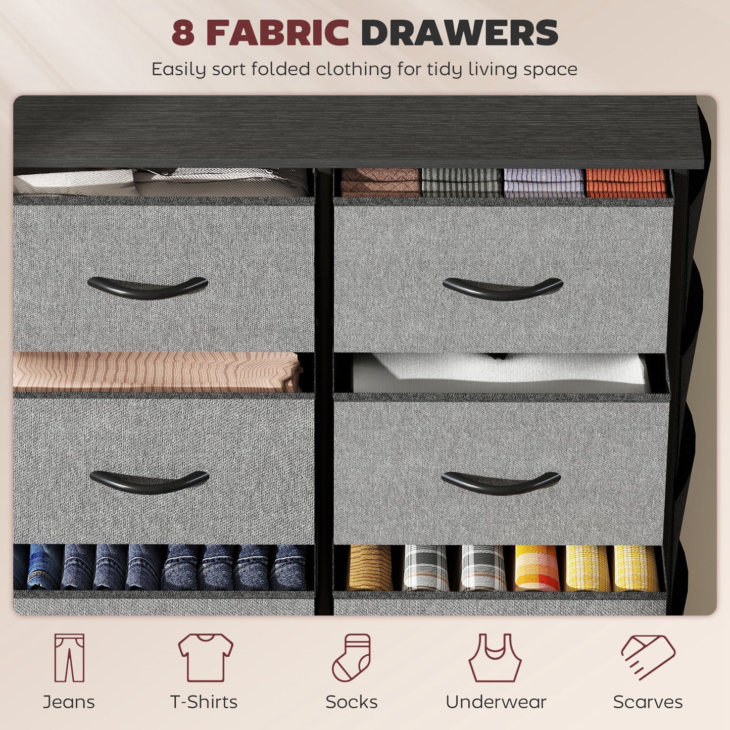 Niri Fabric And Metal Charcoal Grey 8 Drawer Storage Chest