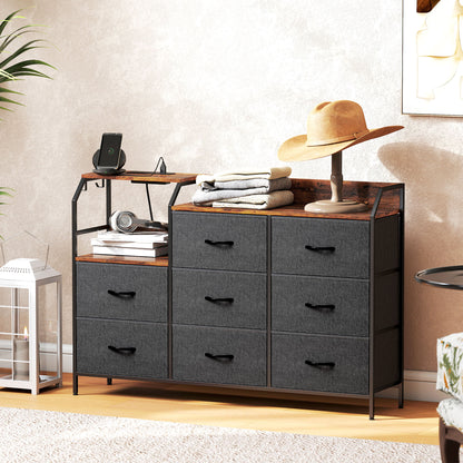 Comke Metal And Wood Brown And Black 8 Drawer Storage Chest With Integrated Charging Station