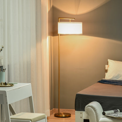 Kesu Rolo Metal And Fabric Gold And White Modern Floor Lamp With Linen Shade 153 cm