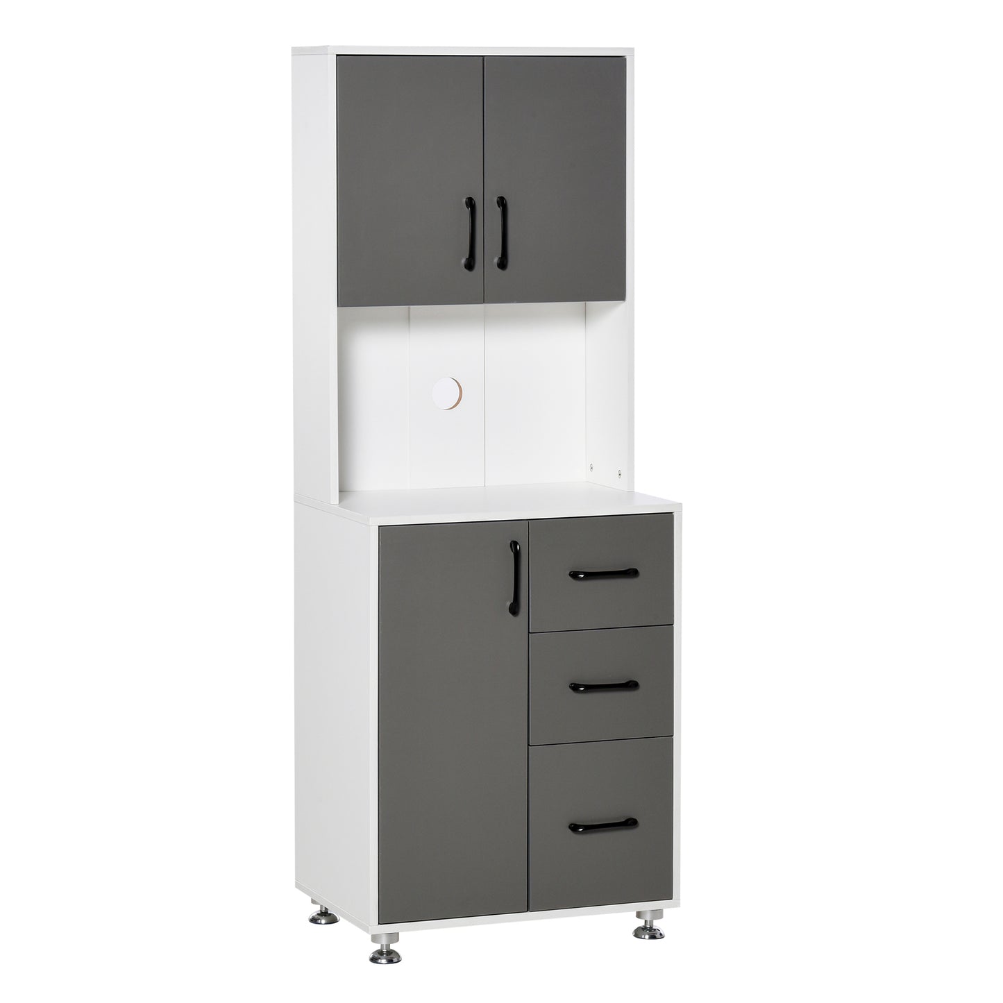 Saseve Wooden Grey Modern Kitchen Cupboard With 3 Drawers And OFauxn Counter