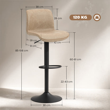 Salile Set Of 2 Light Brown Faux Leather Breakfast Bar Chairs With Backrest