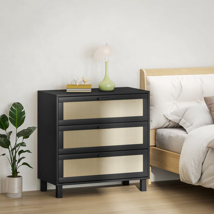 Yorami Wood And Rattan Black 3 Drawer Boho Storage Chest