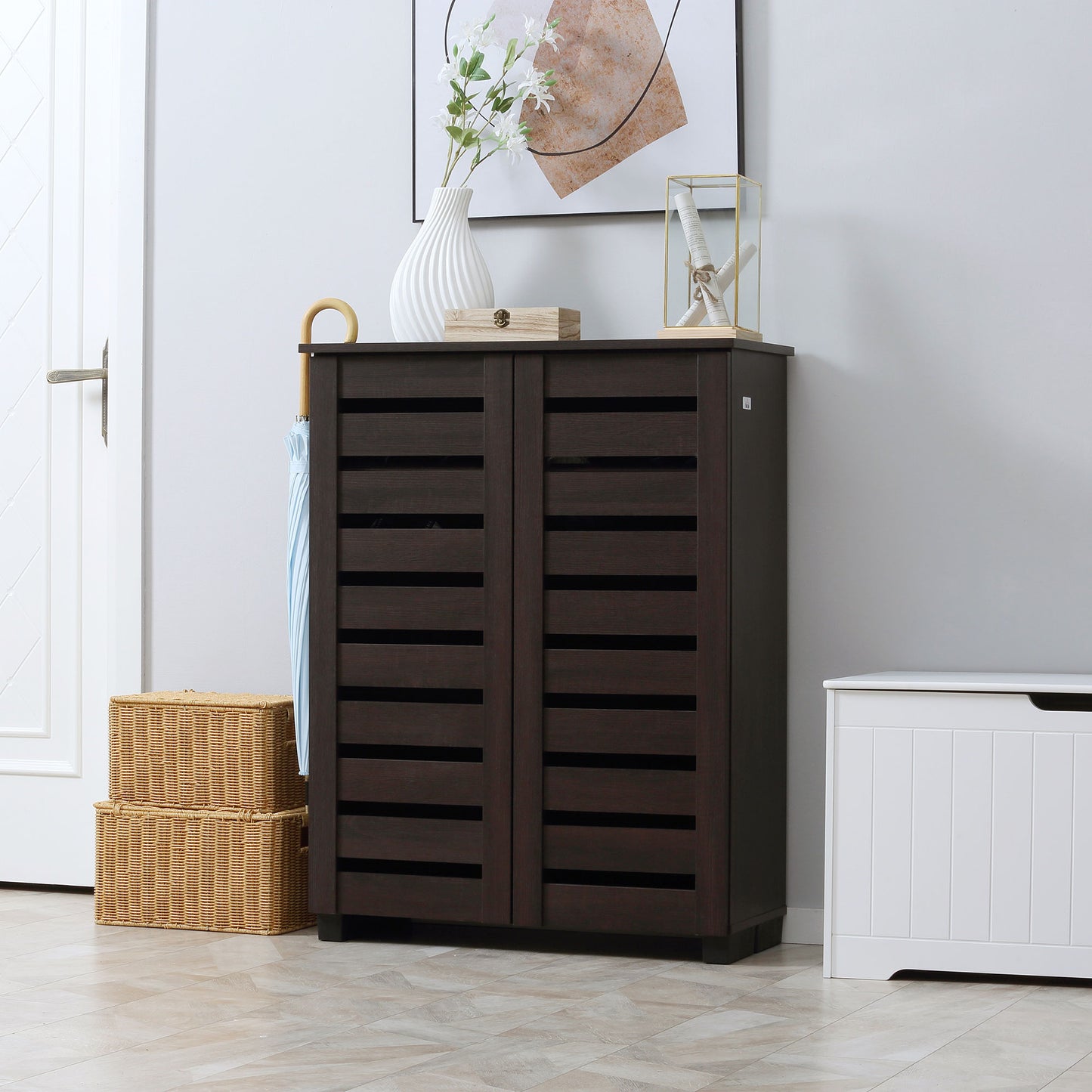 Fiseyo Wooden Wood Effect Shoe Storage Cabinet For 15 Pairs