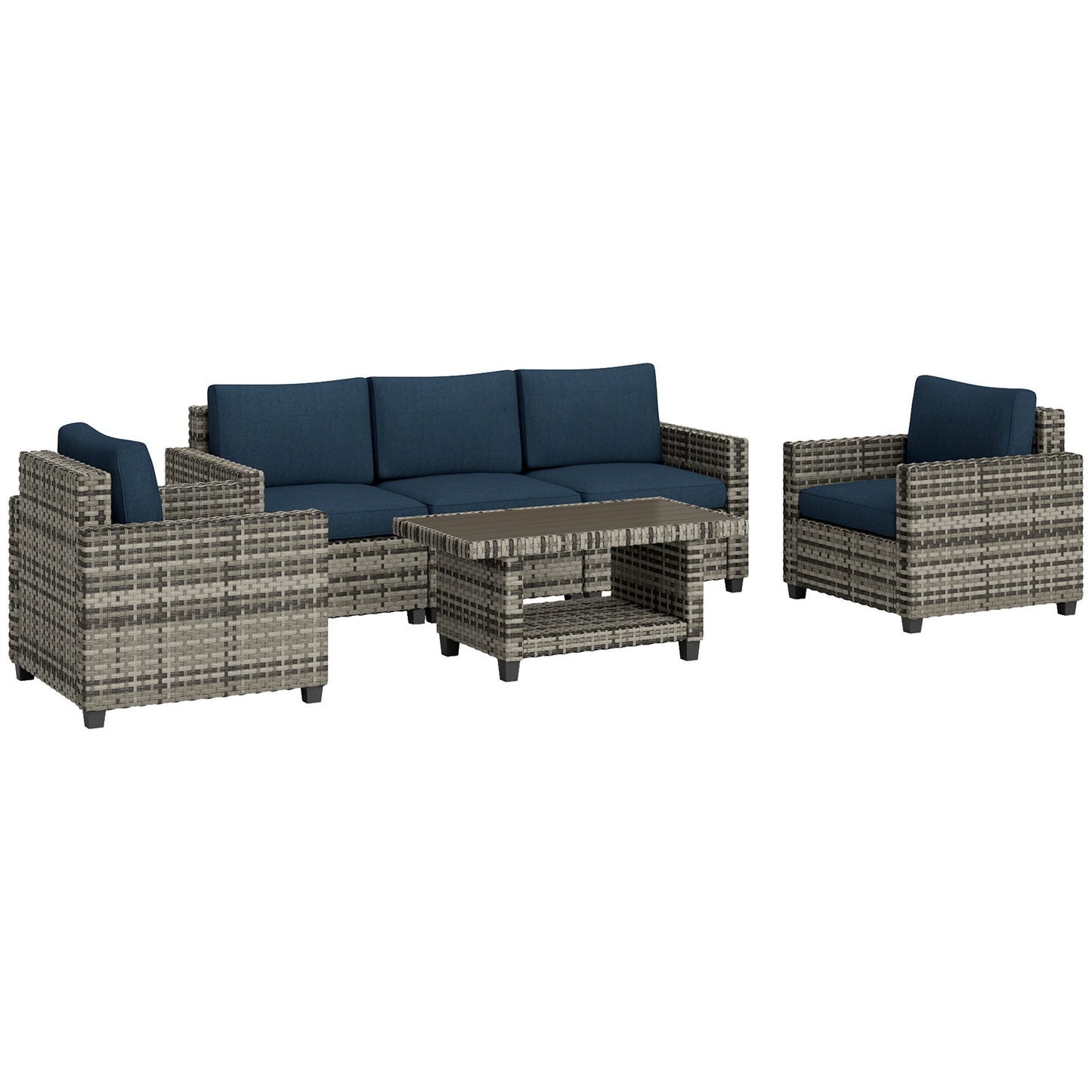Sacoel Navy Blue and Grey Rattan 5 Seater Outdoor Sofa Set