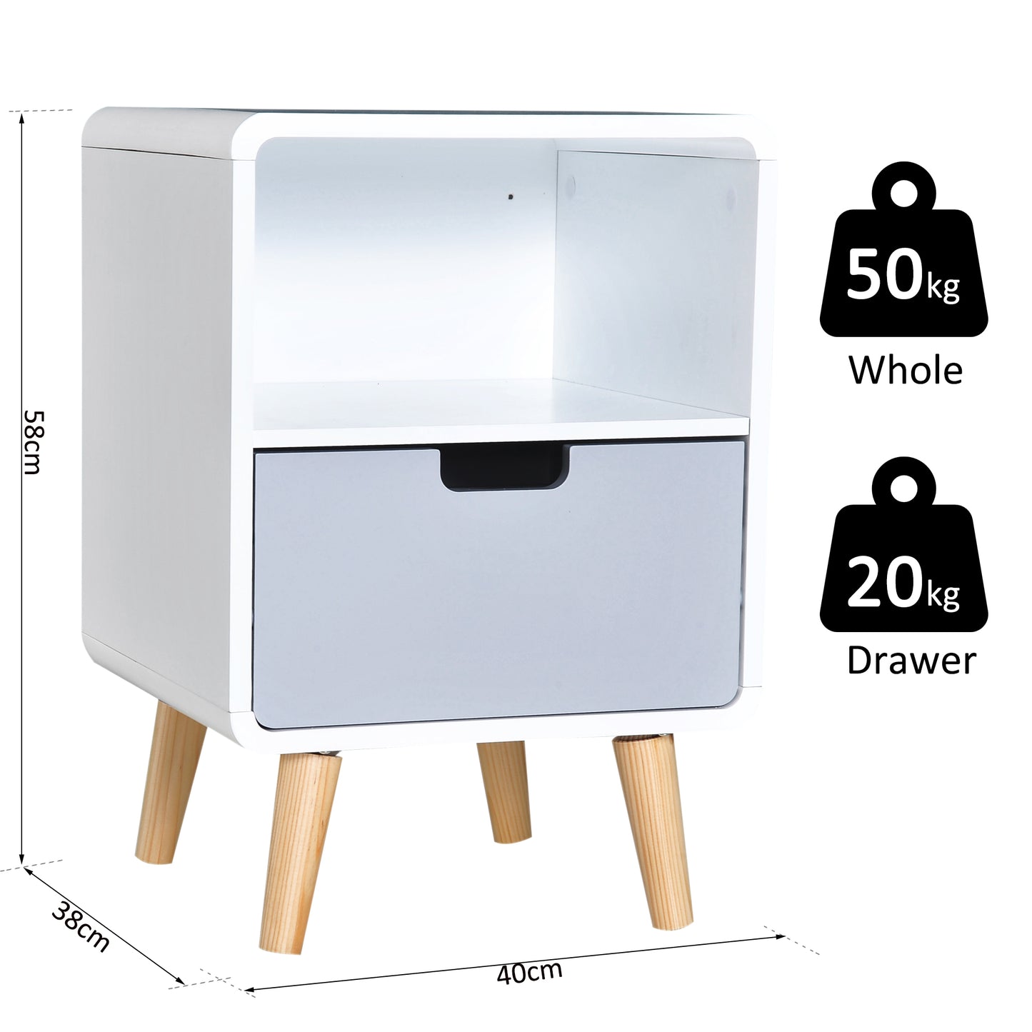 Tapayo Wooden Natural Scandinavian Style Bedside Table With Drawer And Shelf