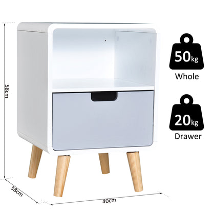 Tapayo Wooden Natural Scandinavian Style Bedside Table With Drawer And Shelf