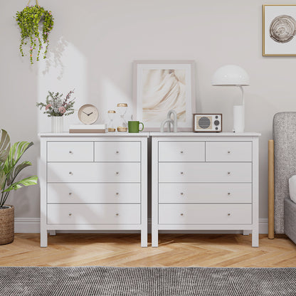 Kesumo Wooden White Wide 5 Drawer Chest For Bedroom Storage