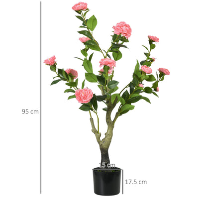 Leba Pair Of Artificial Camellia Flower Plants In Pots H8 95cm Pink