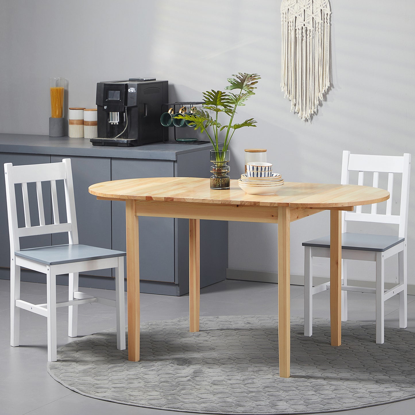Fico Solid Wood Natural Drop Leaf Dining Table Seating 4 To 6