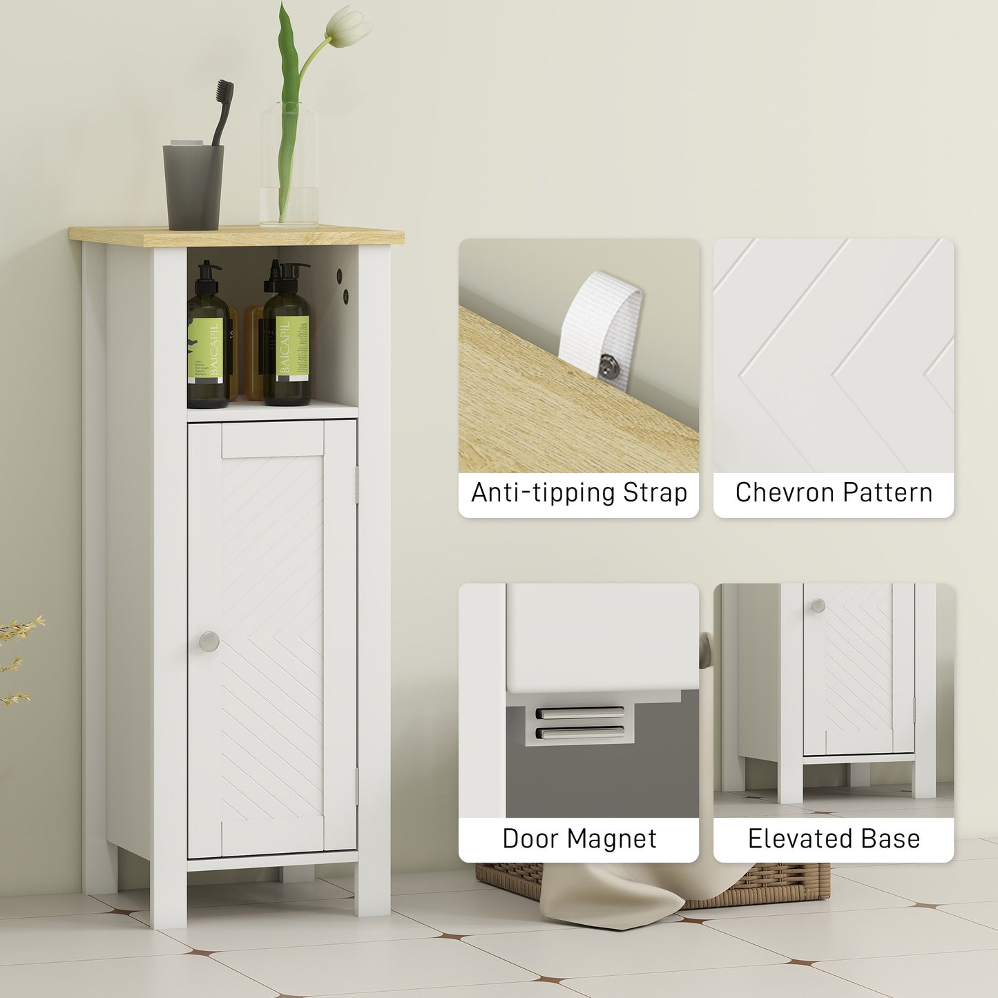 Redove Vama Compact Slim Bathroom Storage Unit With OFauxn Shelving And Adjustable Interior White 32 x 30 x 80 cm