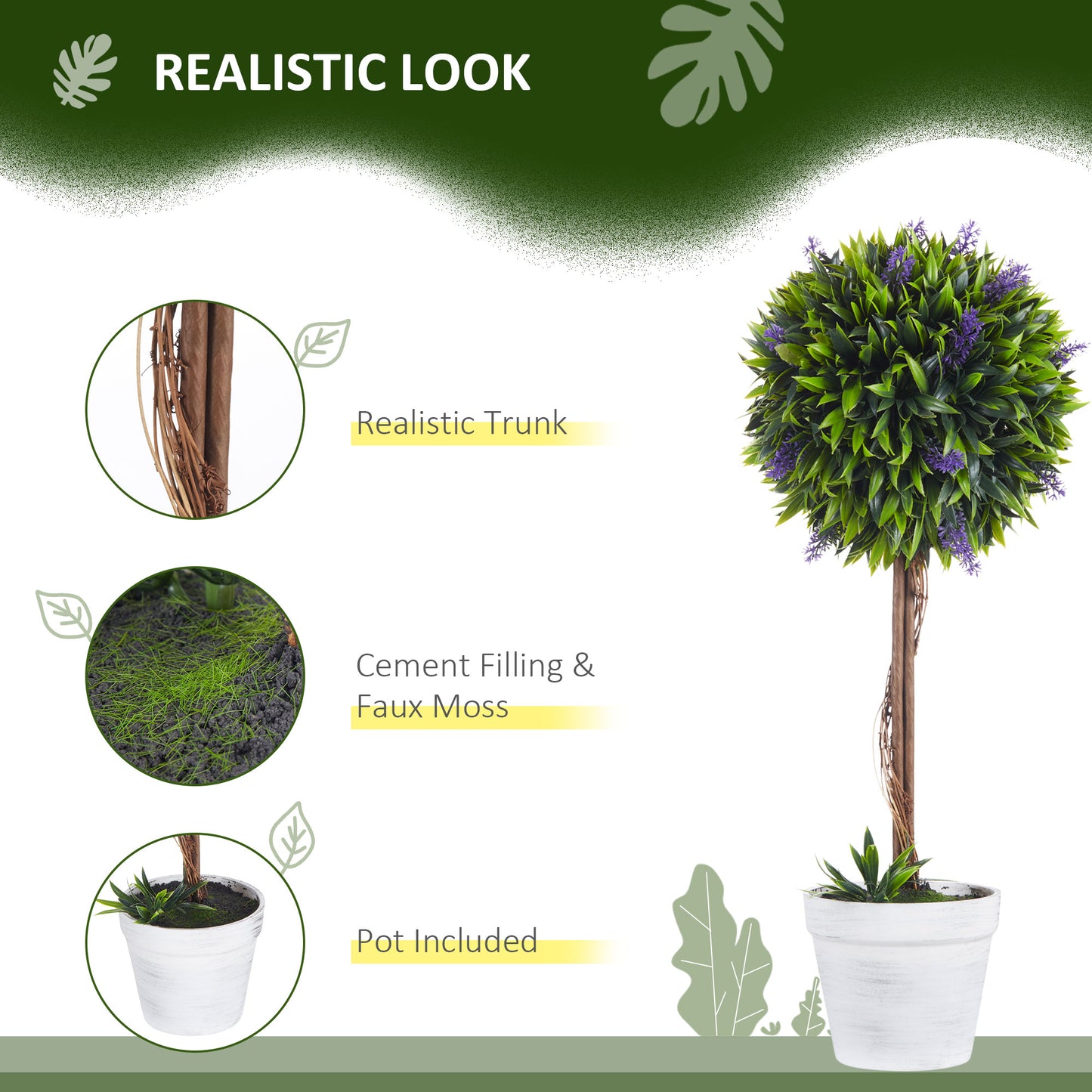 Kema Mado Set Of 2 Artificial Lavender Ball Trees In Pots For Indoor And Outdoor Styling 60cm