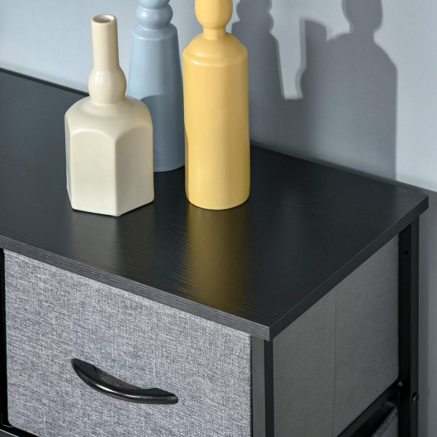 Molisa Metal And Fabric Grey 9 Fabric Drawers Storage Dresser
