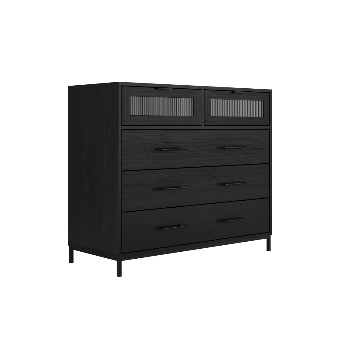 Lou Matt Black Wood Reeded Storage Chest 5 Drawers