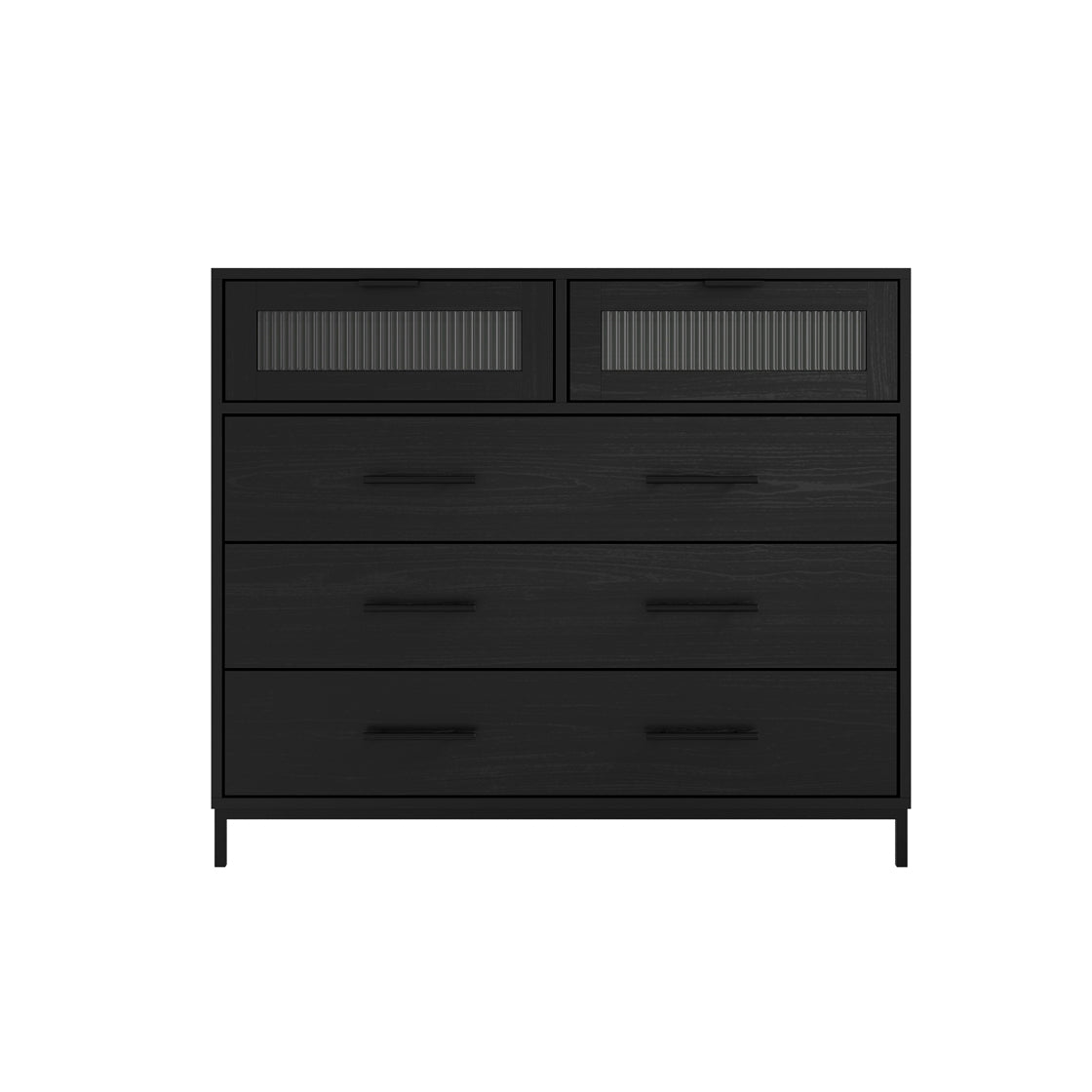 Lou Matt Black Wood Reeded Storage Chest 5 Drawers