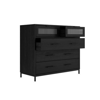 Lou Matt Black Wood Reeded Storage Chest 5 Drawers
