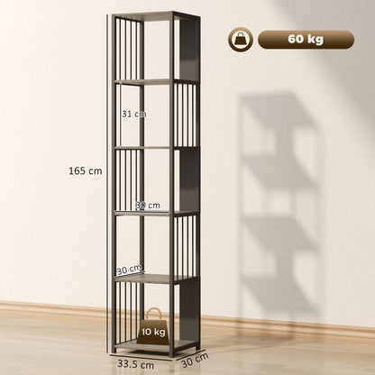Reseka Metal And Wood Grey 5 Tier Bookshelf With Steel Frame