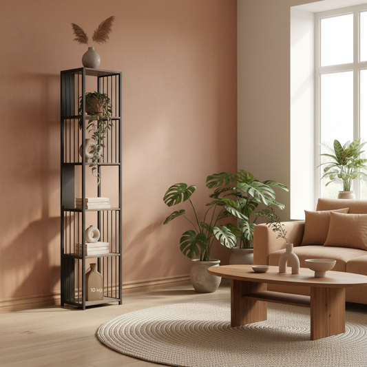 Rettisa  Metal And Wood Grey 5 Tier Bookshelf With Steel Frame