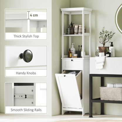 Elnova Tall Bathroom Storage Cabinet With Integrated Laundry Basket White