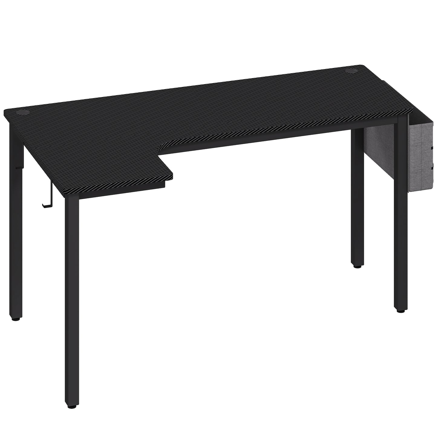 Monotta 145cm Metal Black L Shaped Gaming Desk With Cable Management Fabric Storage and Hooks