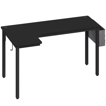 Monotta 145cm Metal Black L Shaped Gaming Desk With Cable Management Fabric Storage and Hooks