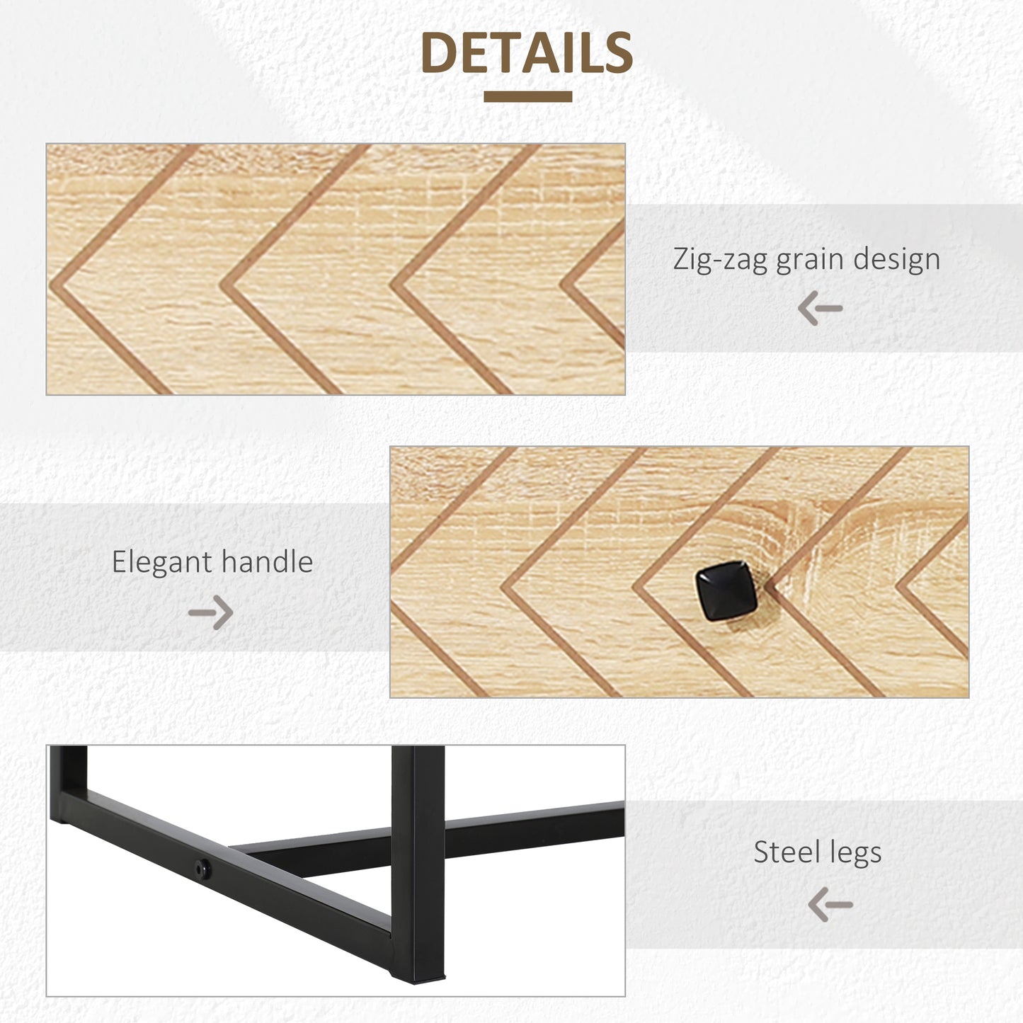 Niel Wooden Natural Chevron 6 Drawer Chest With Zigzag Black Metal Legs