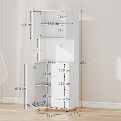 Cohana Wooden White Modern Kitchen Cupboard With 3 Drawers And Open Counter