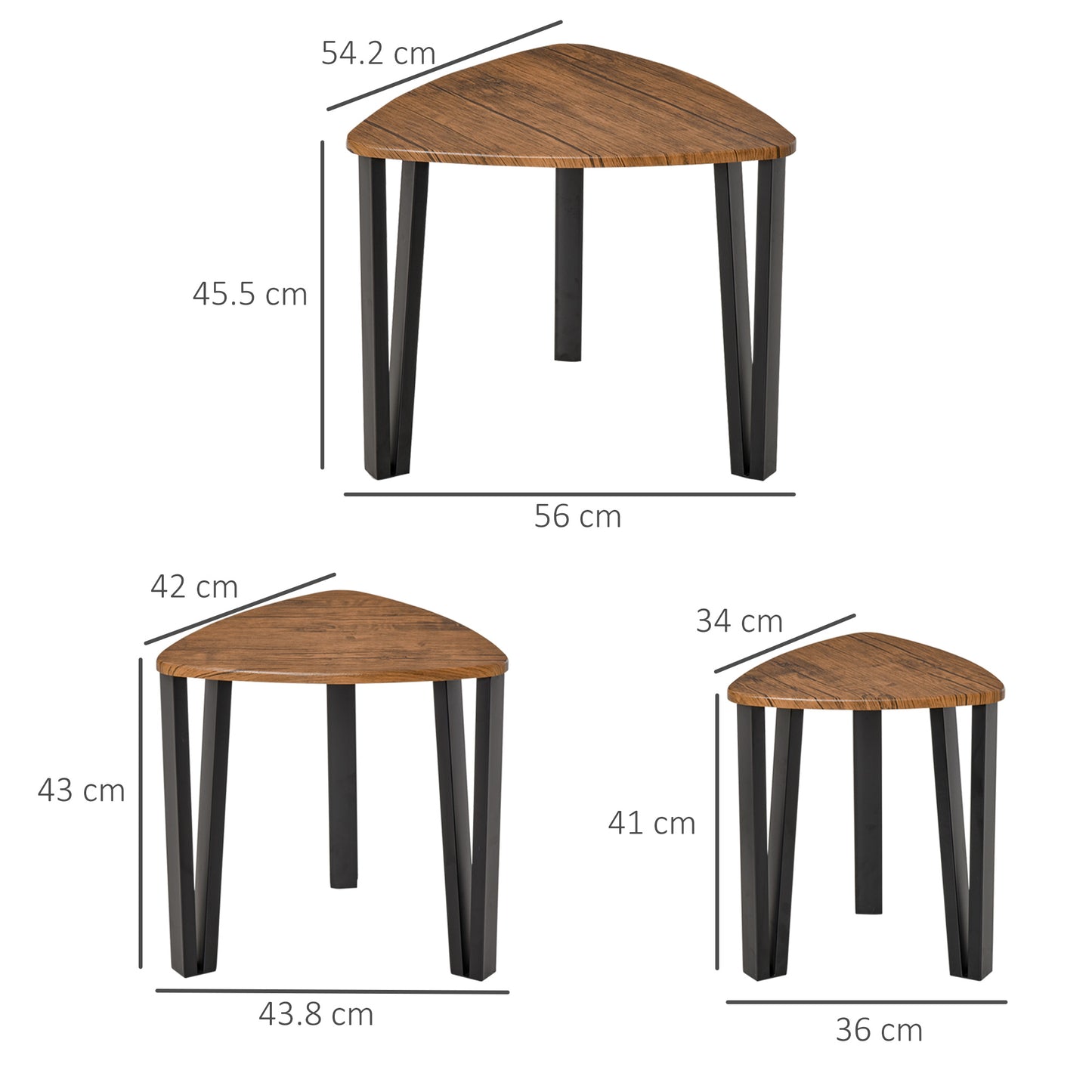 Coro Set Of 3 Triangle Nesting Coffee Tables Metal And Wood Walnut Finish