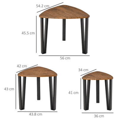 Coro Set Of 3 Triangle Nesting Coffee Tables Metal And Wood Walnut Finish