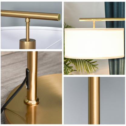 Kesu Rolo Metal And Fabric Gold And White Modern Floor Lamp With Linen Shade 153 cm