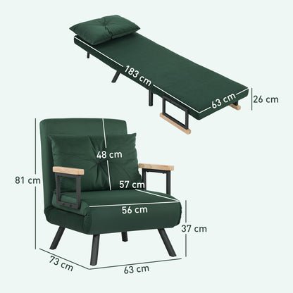 Zifayo Velvet Green 4 In One Convertible Single Chair Bed With Cushion