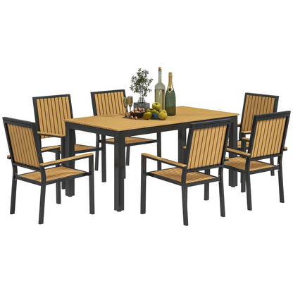 Rido 6 Seater Natural Wood and Black Metal Garden Dining Set with Stackable Chairs