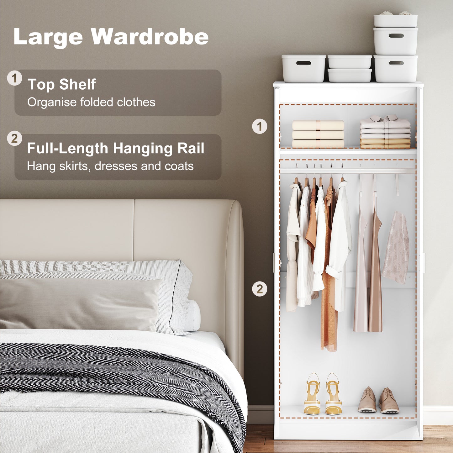 Belatera High Gloss White 3 Piece Bedroom Furniture Set Wardrobe Chest of Drawers And Bedside Table