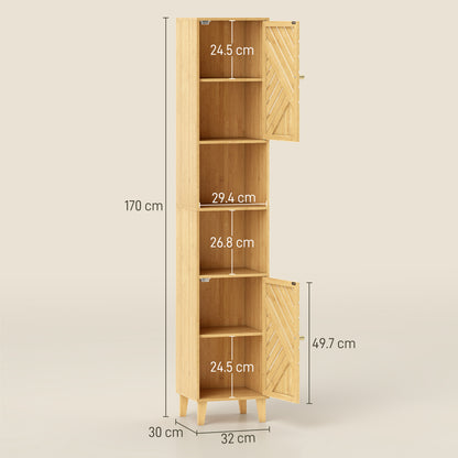 Hami Bathroom Storage Cabinet With Bamboo Door And Multi Storage Layout Natural Finish