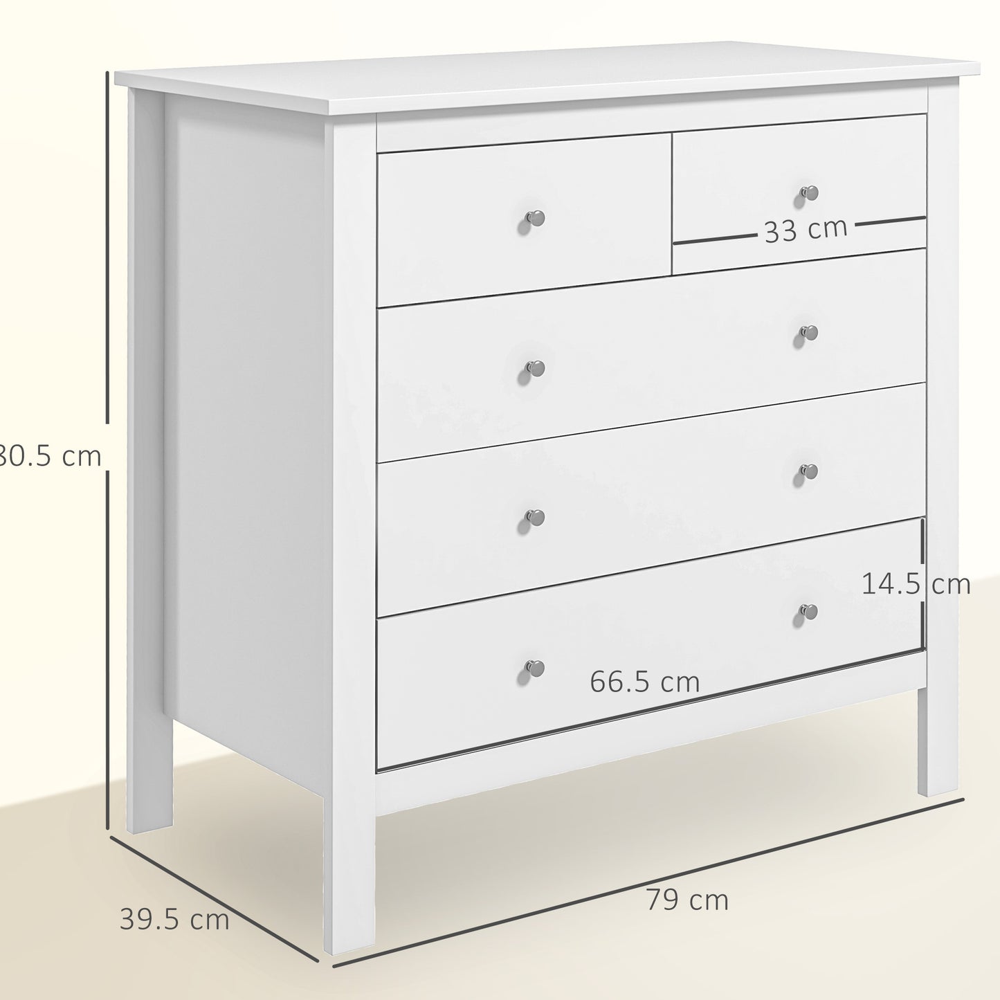 Kesumo Wooden White Wide 5 Drawer Chest For Bedroom Storage