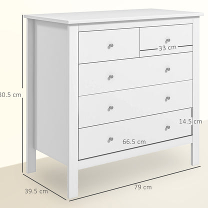 Kesumo Wooden White Wide 5 Drawer Chest For Bedroom Storage
