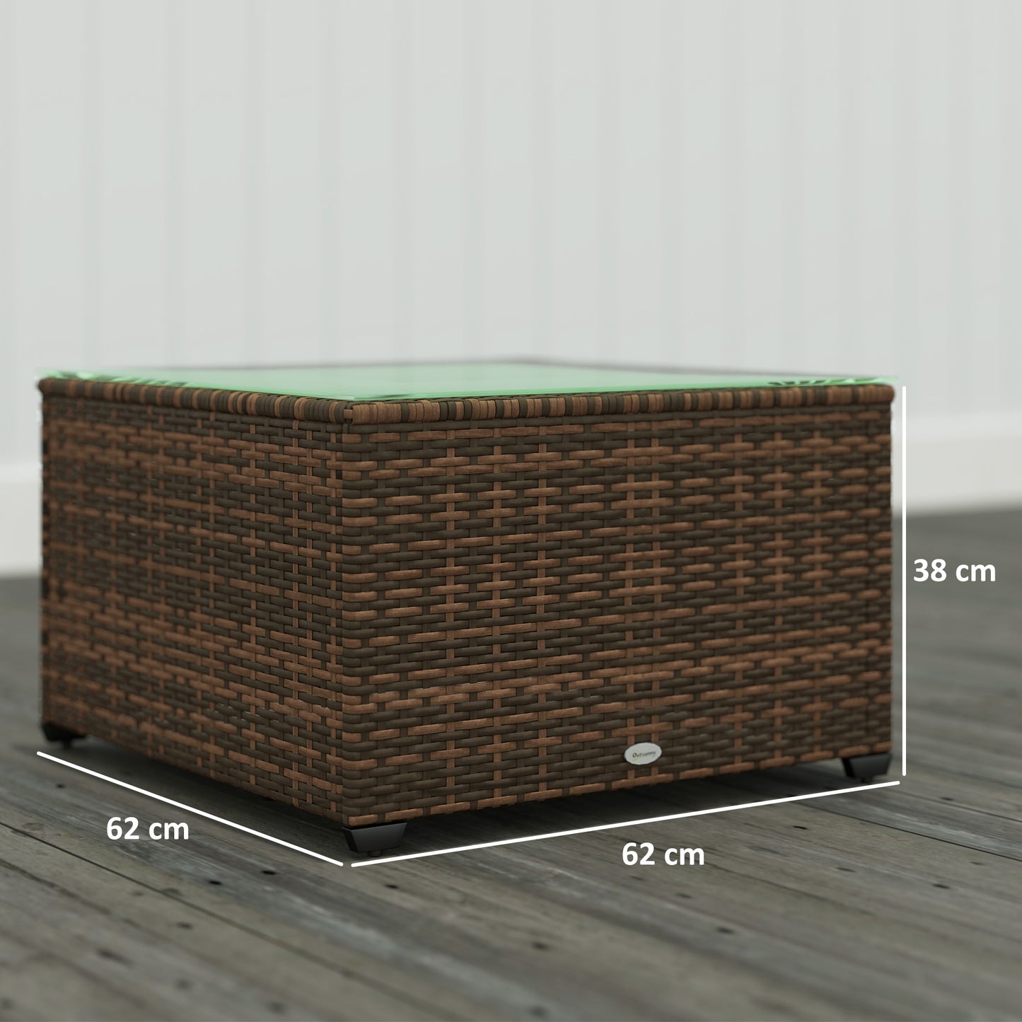 Nolone Brown Rattan Outdoor Glass Top Side Table