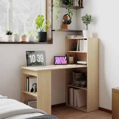 Mane 120cm Natural Wood Study Desk With 6 Tier Bookshelf Storage