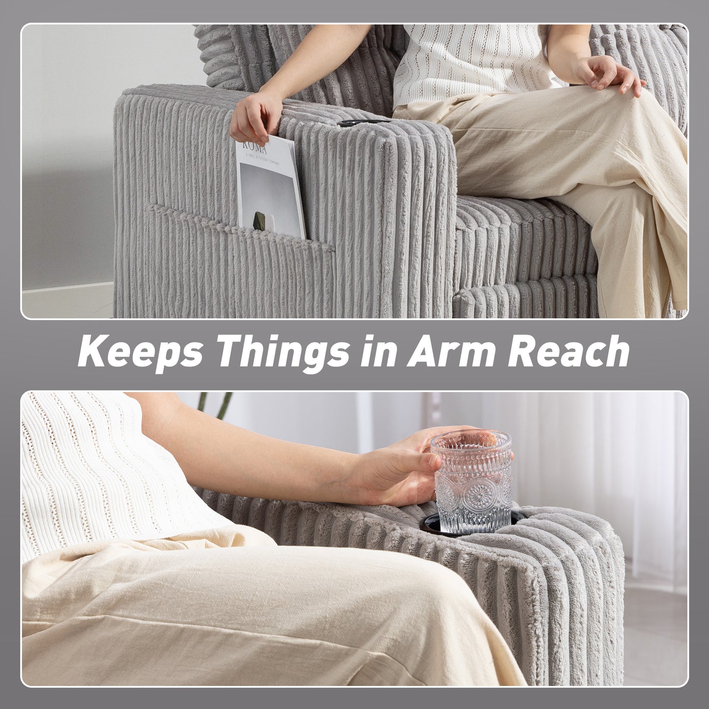 Lore Light Grey Corduroy 2 Seater Click Clack Sofa Bed
